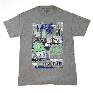 London Streetwear Graphic Tee Gray Size XS Graffiti Urban Unisex Y2K NWOT
